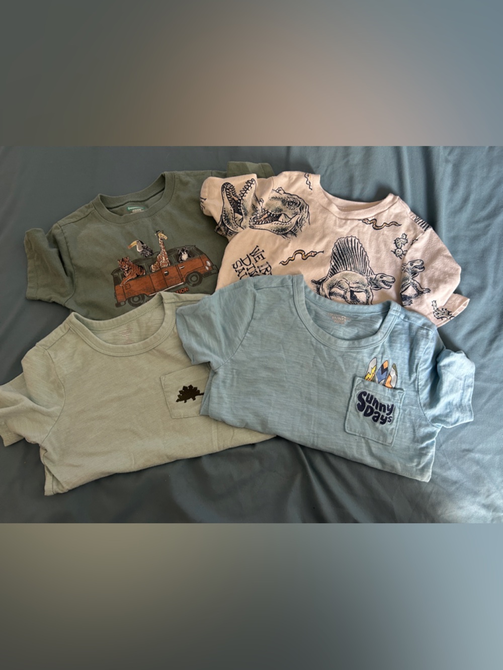 Kids Graphic Tee Bundle - Sage, Olive, Light Blue, Cream